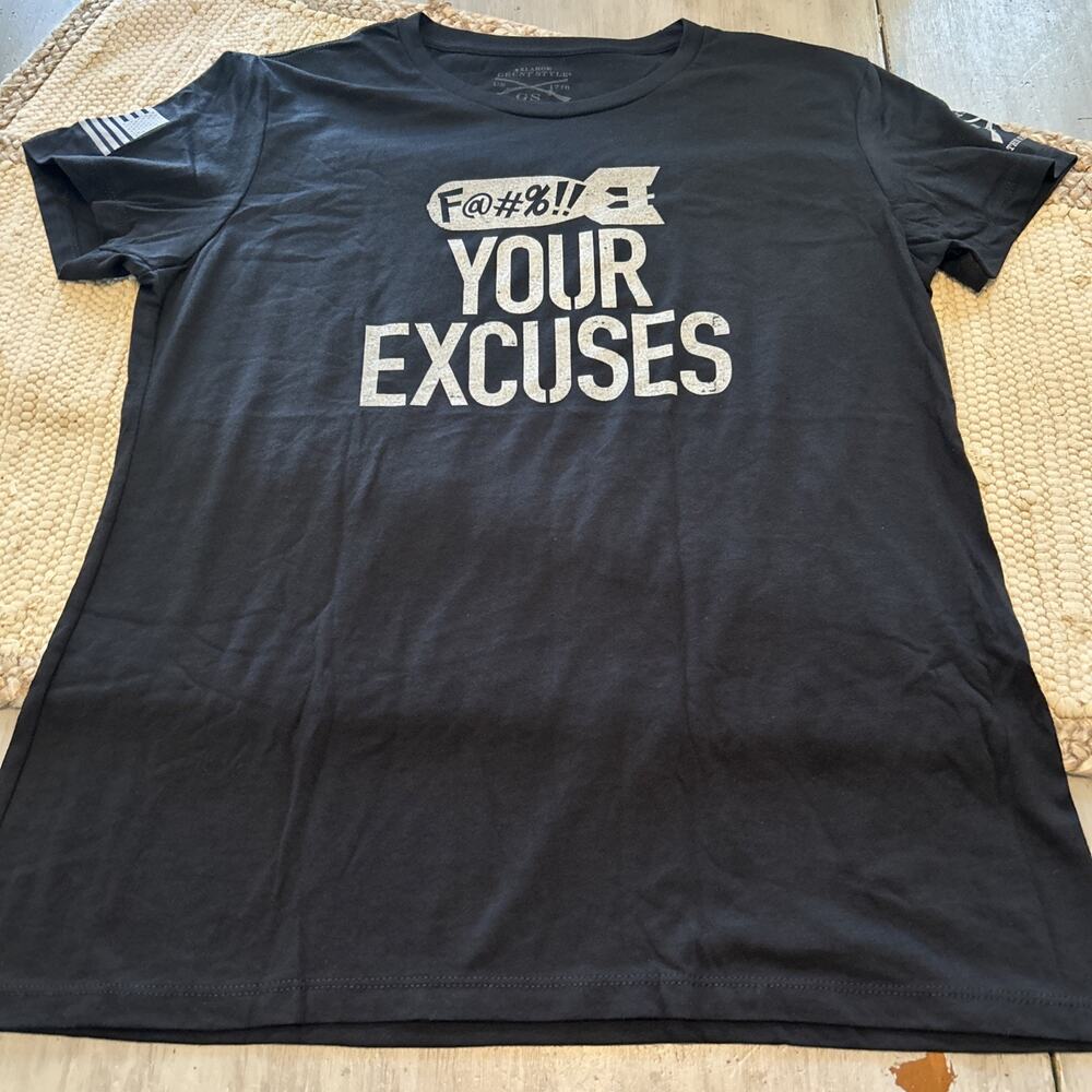Grunt Style Black White F Your Excuses Women’s T Shirt Sz XXL Flag Logo